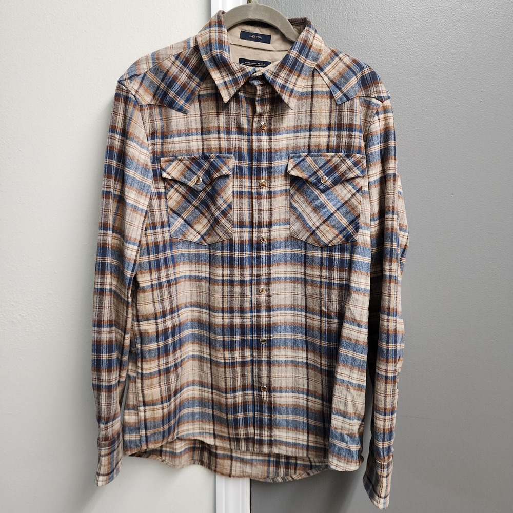 Pendleton Canyon Wool Plaid Pearl Snap Western Shirt Mens Size Small Flannel